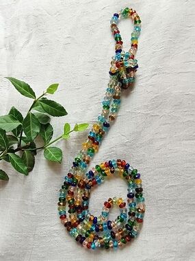 🦜 ECLECTIC BOHEMIAN 🦜VTG Opera Length Multi-Colored Art Glass Flapper Necklace